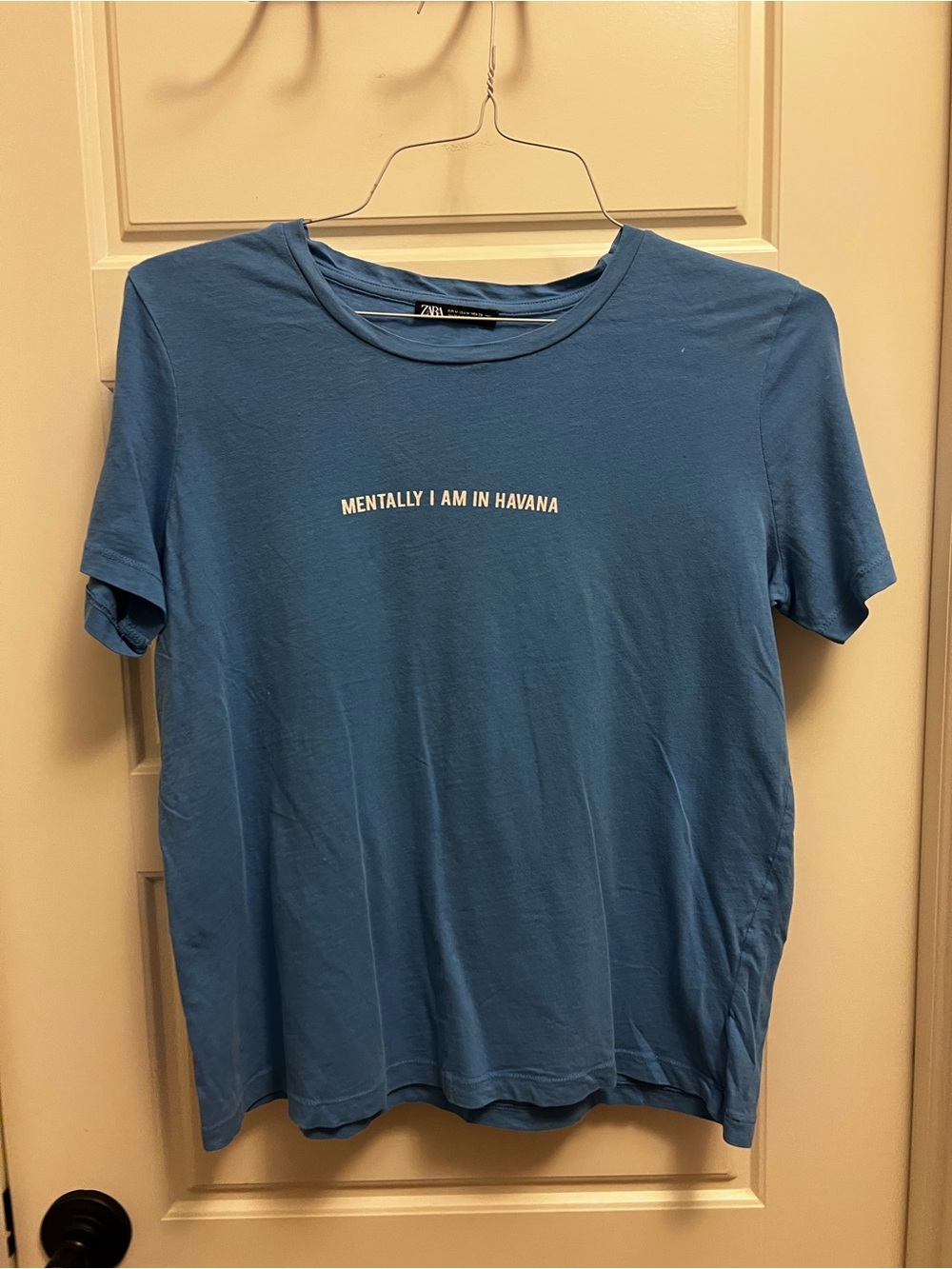 Zara Blue Graphic Tee - 'Mentally I Am In Havana' - Picture 1 of 3